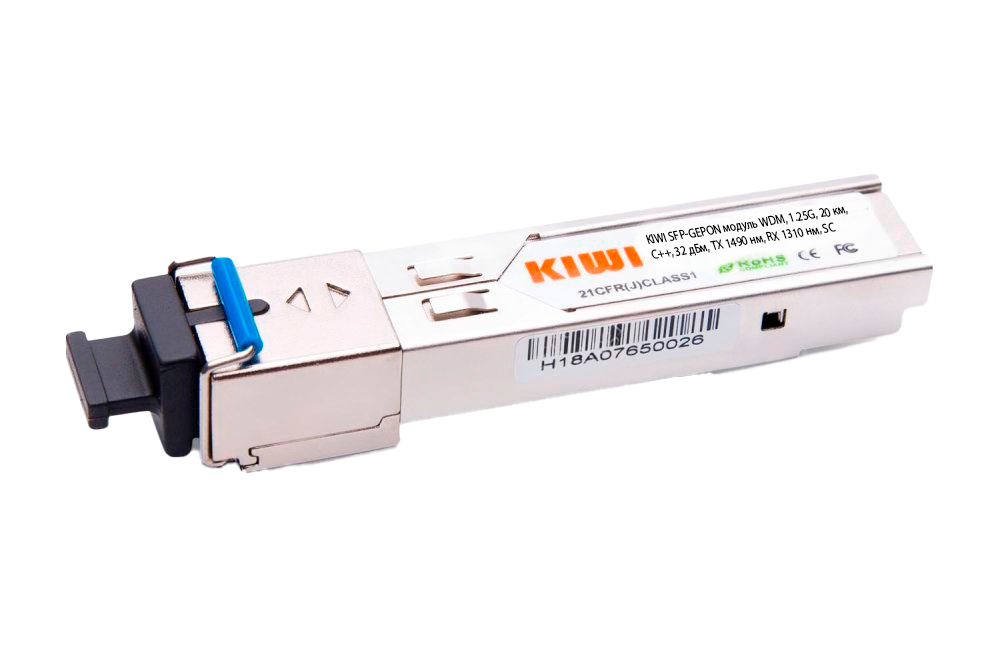 KIWI SFP-GEPON модуль WDM, 1.25G, 20 км, C++, 32 дБм, TX 1490 нм, RX 1310 нм, SC